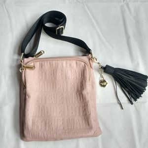 Steve Madden Logo Pink Leather Black Gold Crossbody Bag Purse
